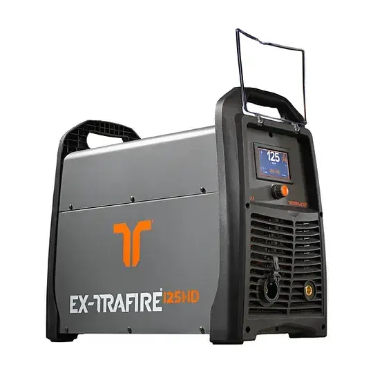 EX-TRAFIRE 125 HD , %100 sürekli kesimde 40 mm , aralıklı kesimde 60 mm ‘ye kadar hassas kesim yapabilen taşınabilir bir elle plazma kesim makinesidir.